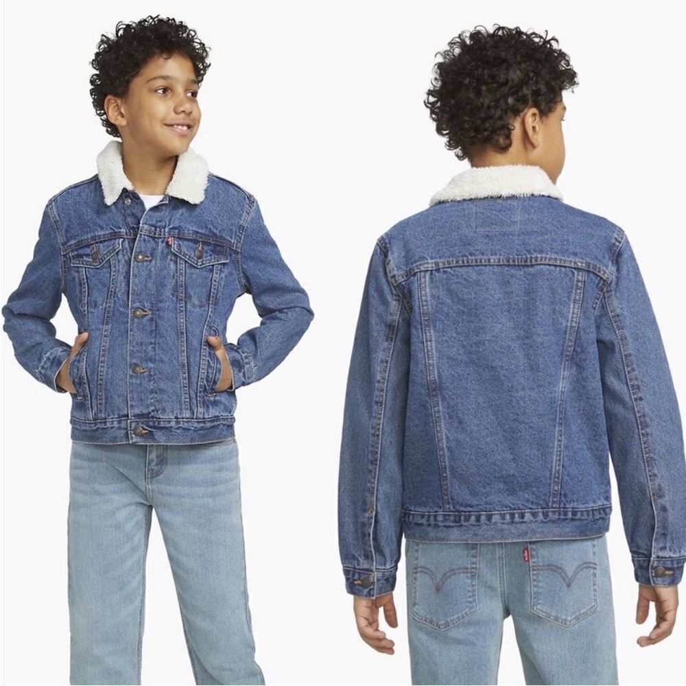 Levi's Silvertab Medium Wash Sherpa Denim Jean Trucker Jacket Sz 10/12